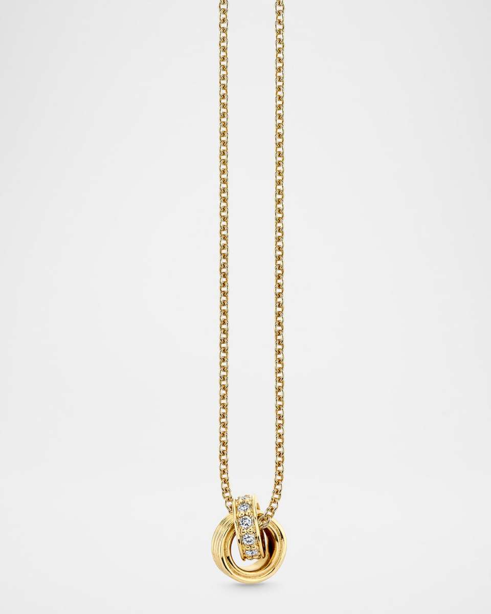 Fluted Linked Diamond Ring Charm Necklace